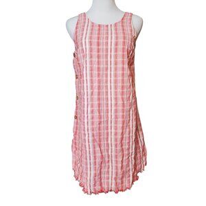 Universal Thread Red Striped Seersucker Sleeveless Shift Dress With Button Detai